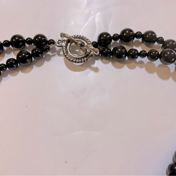 Vintage Black Glass Necklace 2 Strand Round Beads 16” see video Gorgeous - Picture 6 of 6
